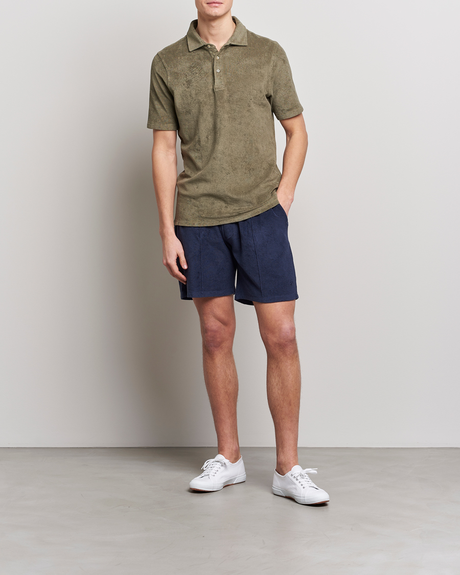 Hombres | Polos | Stenströms | Terry Cotton Poloshirt Olive