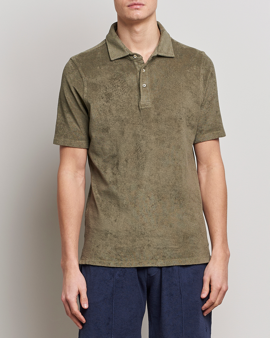 Hombres | Polos | Stenströms | Terry Cotton Poloshirt Olive