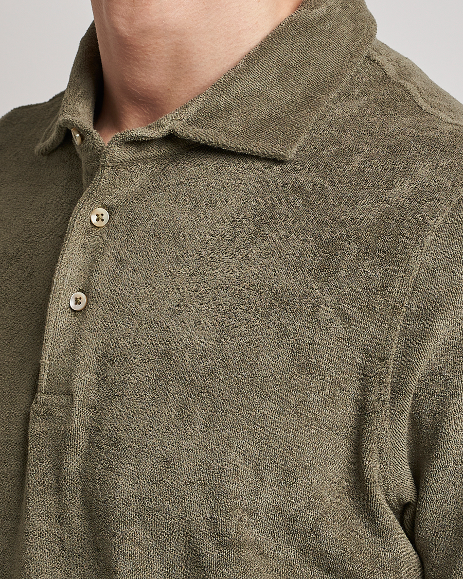 Hombres | Polos | Stenströms | Terry Cotton Poloshirt Olive