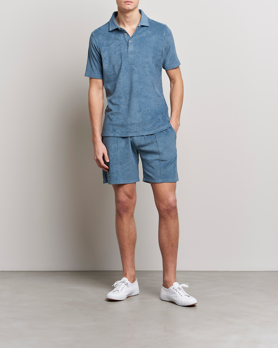 Hombres | Pantalones cortos | Stenströms | Terry Cotton Shorts Petrol Blue