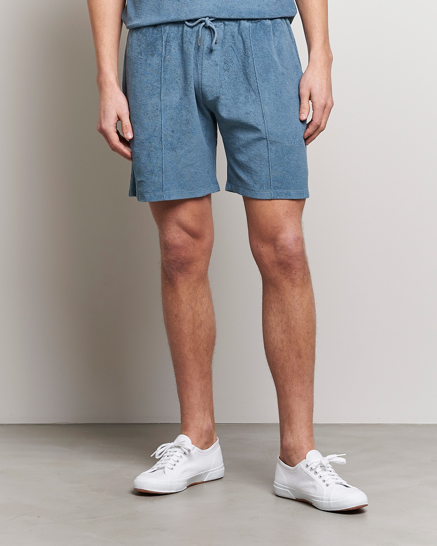 Hombres | Pantalones cortos | Stenströms | Terry Cotton Shorts Petrol Blue