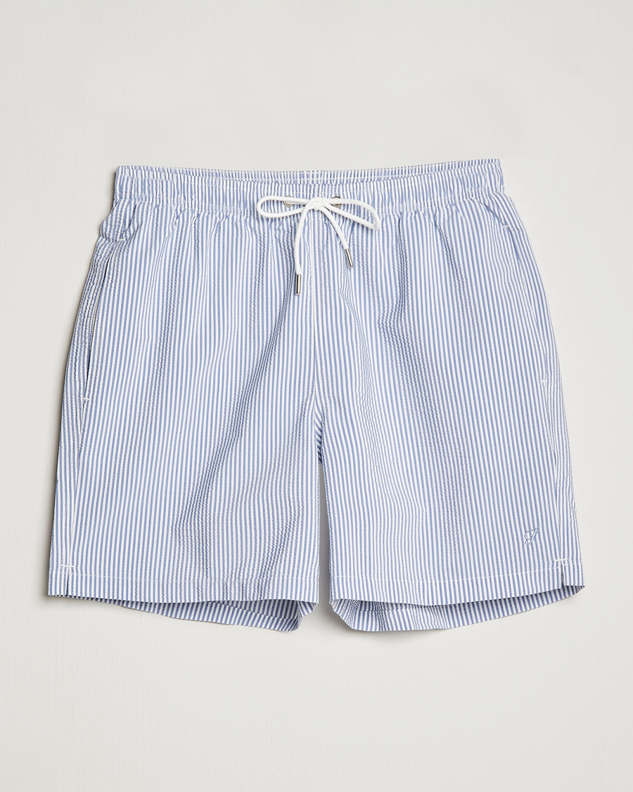 Hombres | Bañadores | Stenströms | Seersucker Striped Swim Shorts Blue
