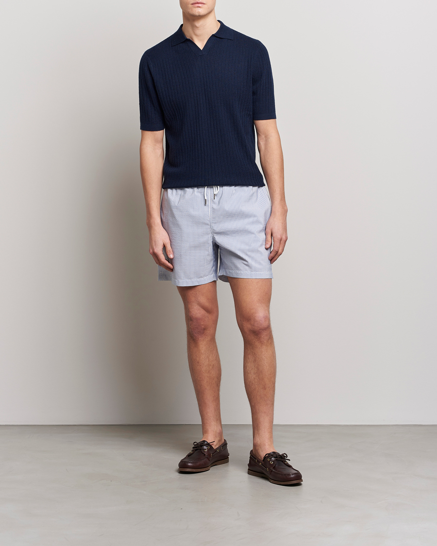 Hombres | Bañadores | Stenströms | Seersucker Striped Swim Shorts Blue