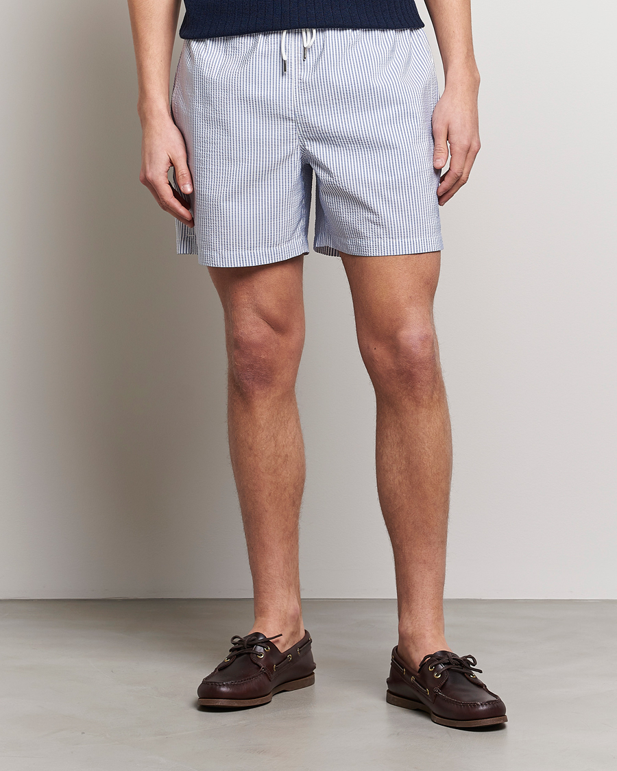 Hombres | Bañadores | Stenströms | Seersucker Striped Swim Shorts Blue