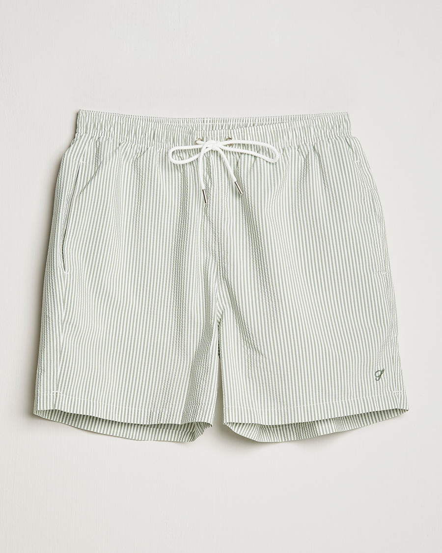Hombres | Bañadores | Stenströms | Seersucker Striped Swim Shorts Green