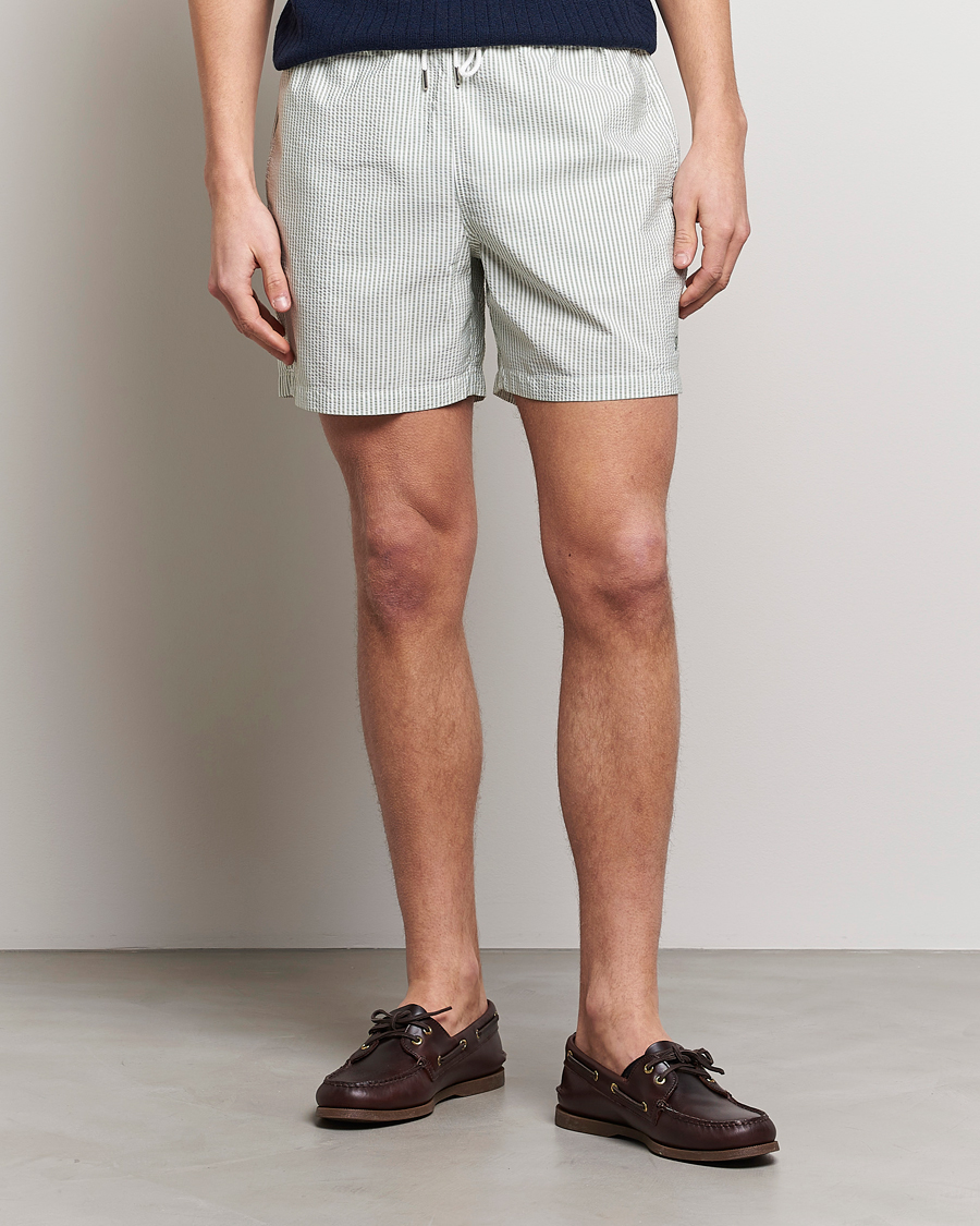 Hombres | Bañadores | Stenströms | Seersucker Striped Swim Shorts Green
