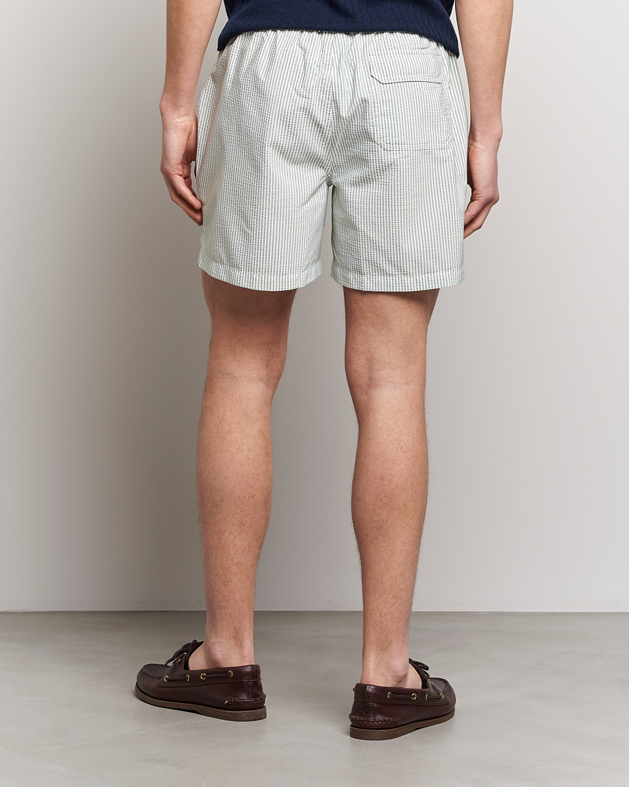 Hombres | Bañadores | Stenströms | Seersucker Striped Swim Shorts Green