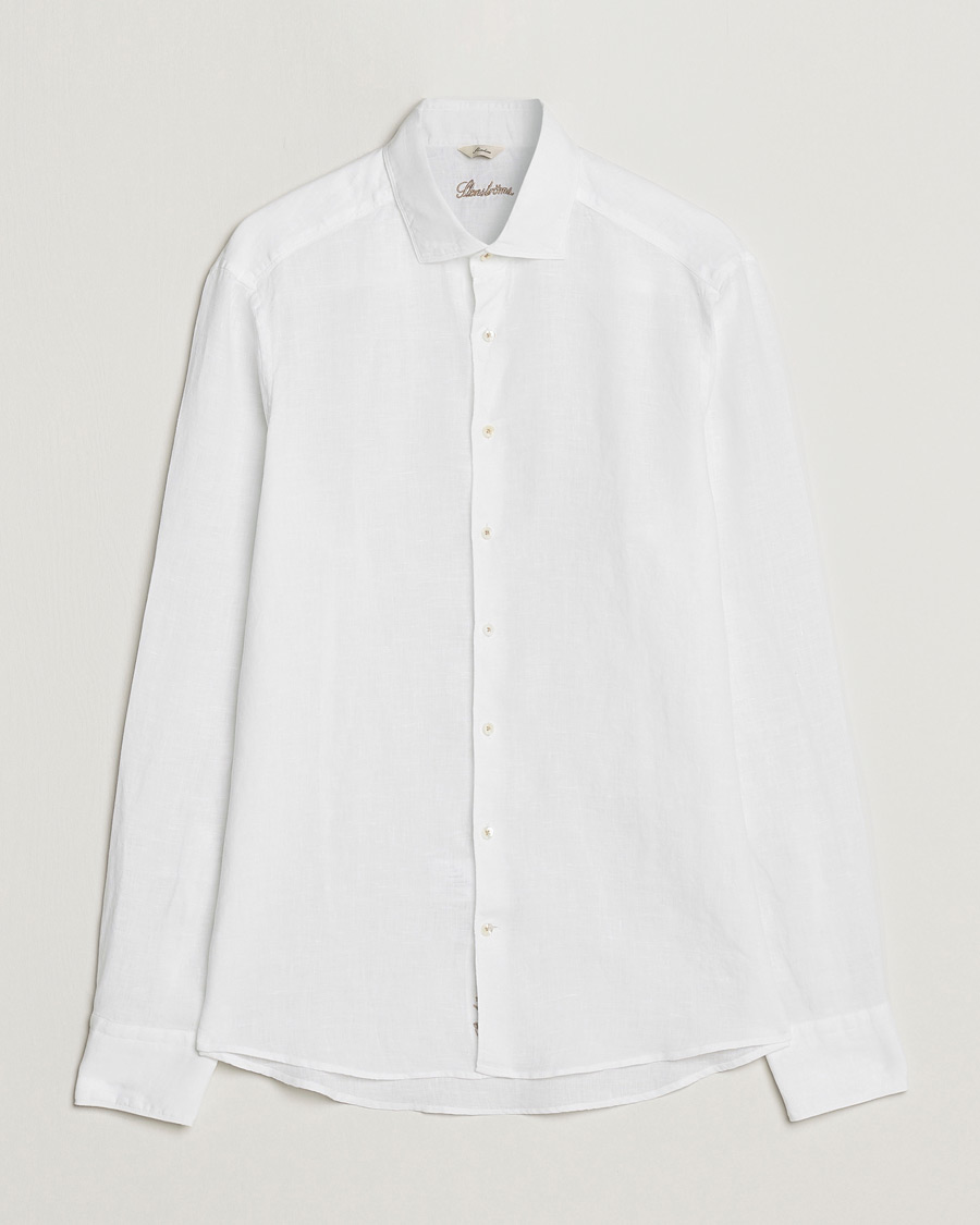 Hombres | Camisas | Stenströms | Slimline Cut Away Linen Shirt White