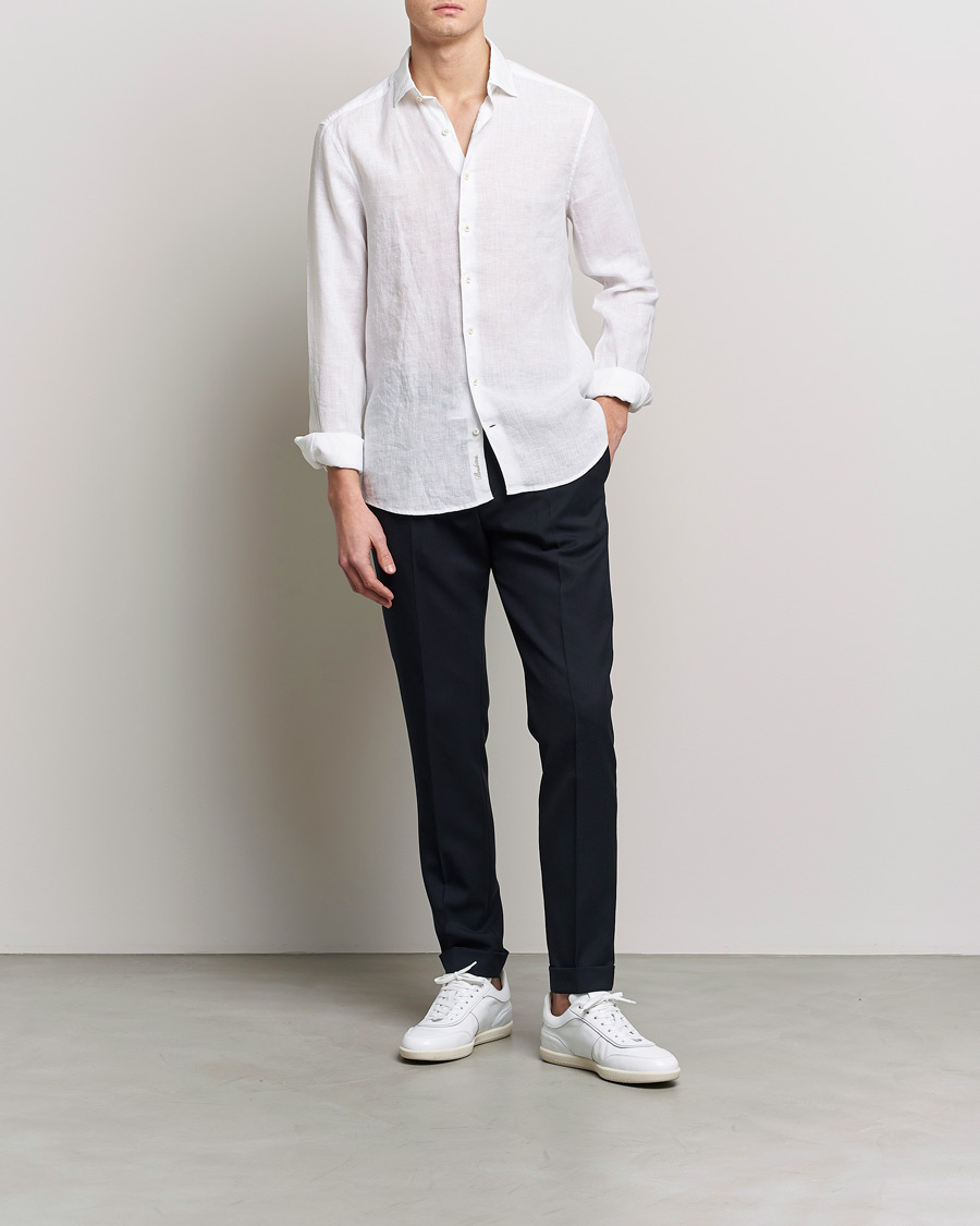 Hombres | Camisas | Stenströms | Slimline Cut Away Linen Shirt White