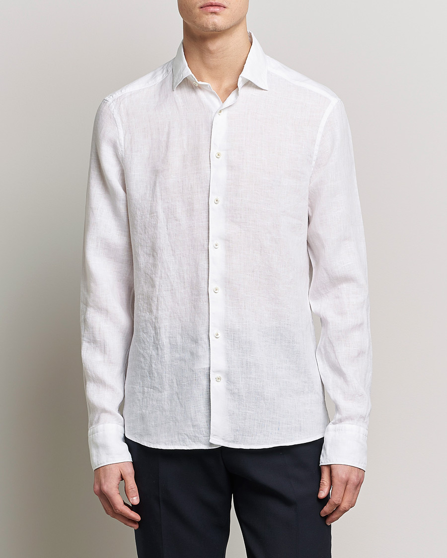 Hombres | Camisas de lino | Stenströms | Slimline Cut Away Linen Shirt White
