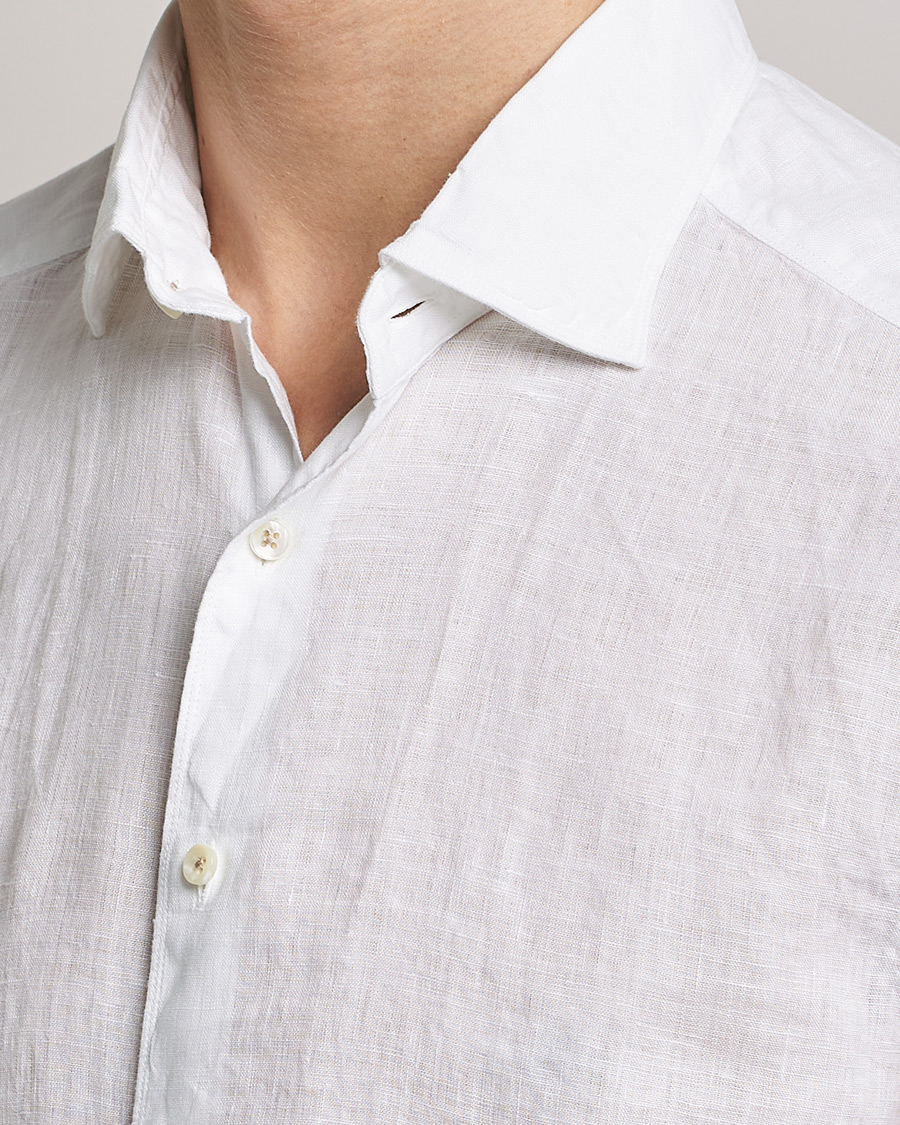 Hombres | Camisas | Stenströms | Slimline Cut Away Linen Shirt White