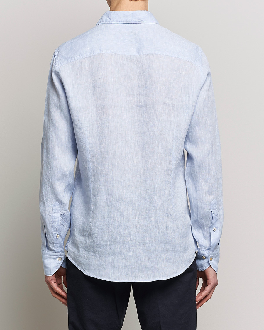 Hombres | Camisas | Stenströms | Slimline Cut Away Linen Shirt Light Blue