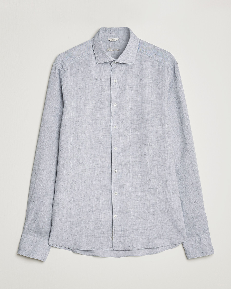 Hombres | Camisas | Stenströms | Slimline Cut Away Linen Shirt Grey