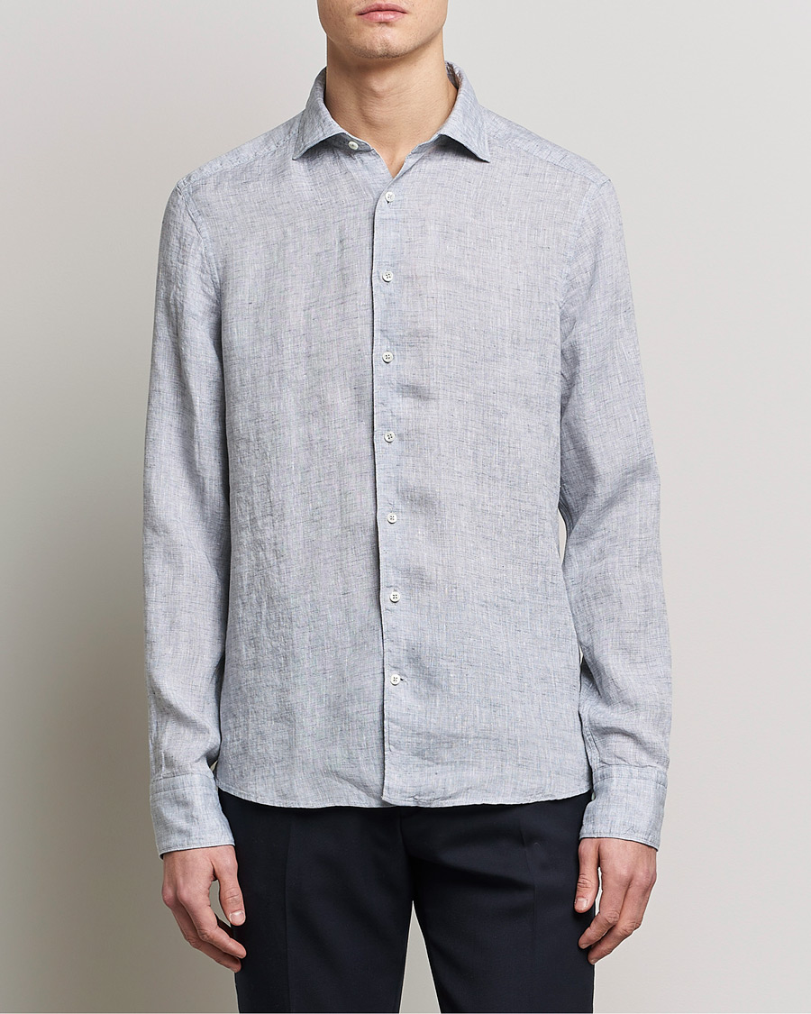 Hombres | Camisas | Stenströms | Slimline Cut Away Linen Shirt Grey