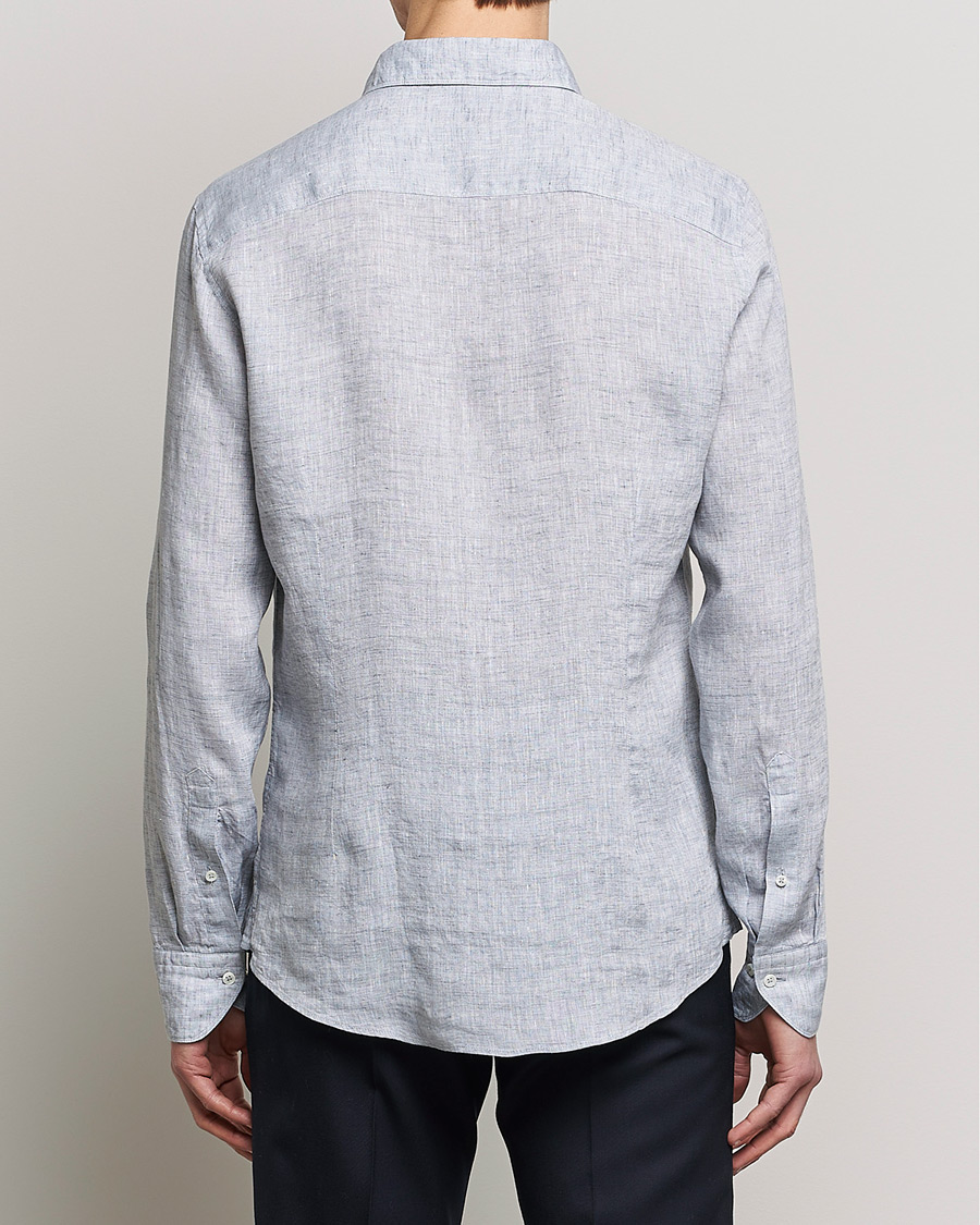 Hombres | Camisas | Stenströms | Slimline Cut Away Linen Shirt Grey