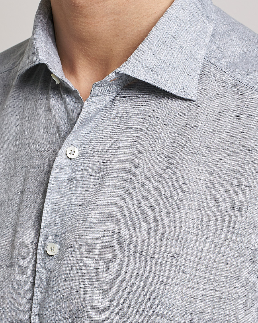 Hombres | Camisas | Stenströms | Slimline Cut Away Linen Shirt Grey