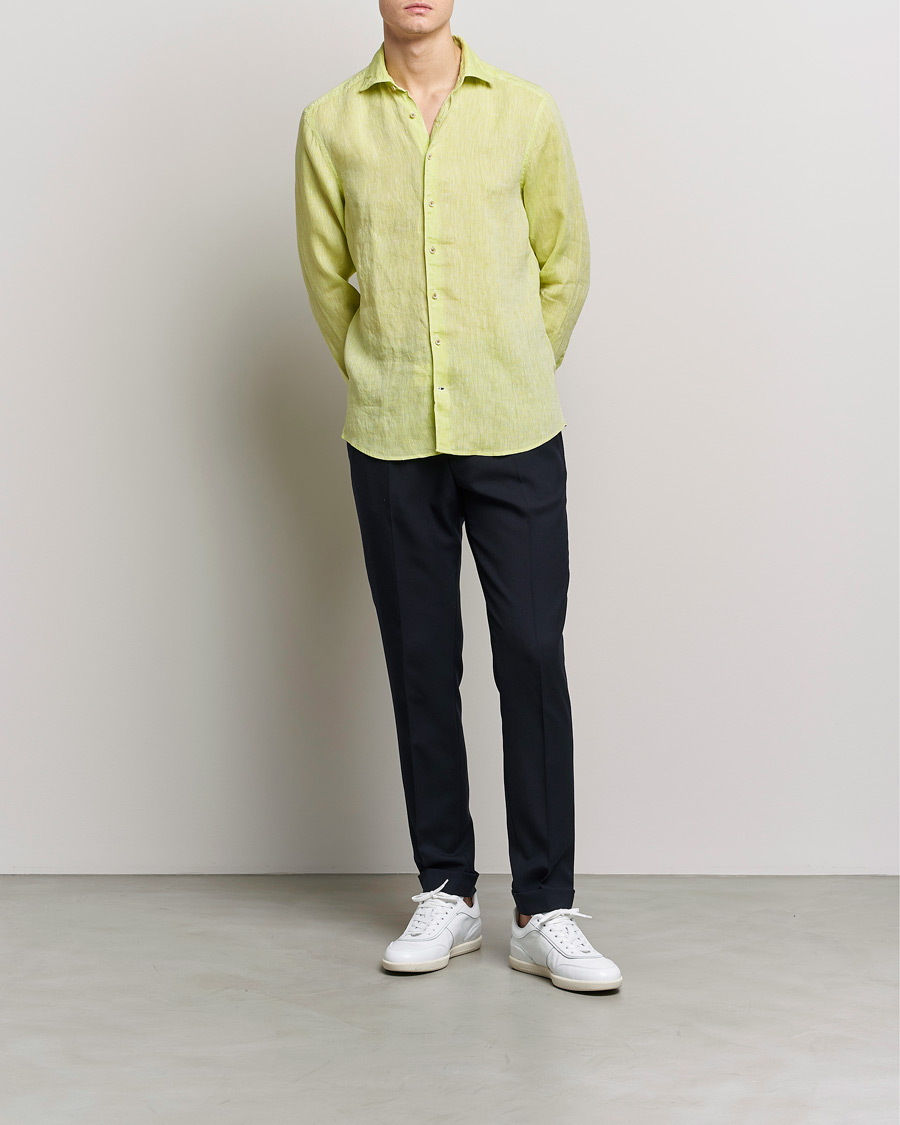 Hombres | Camisas | Stenströms | Slimline Cut Away Linen Shirt Pistachio