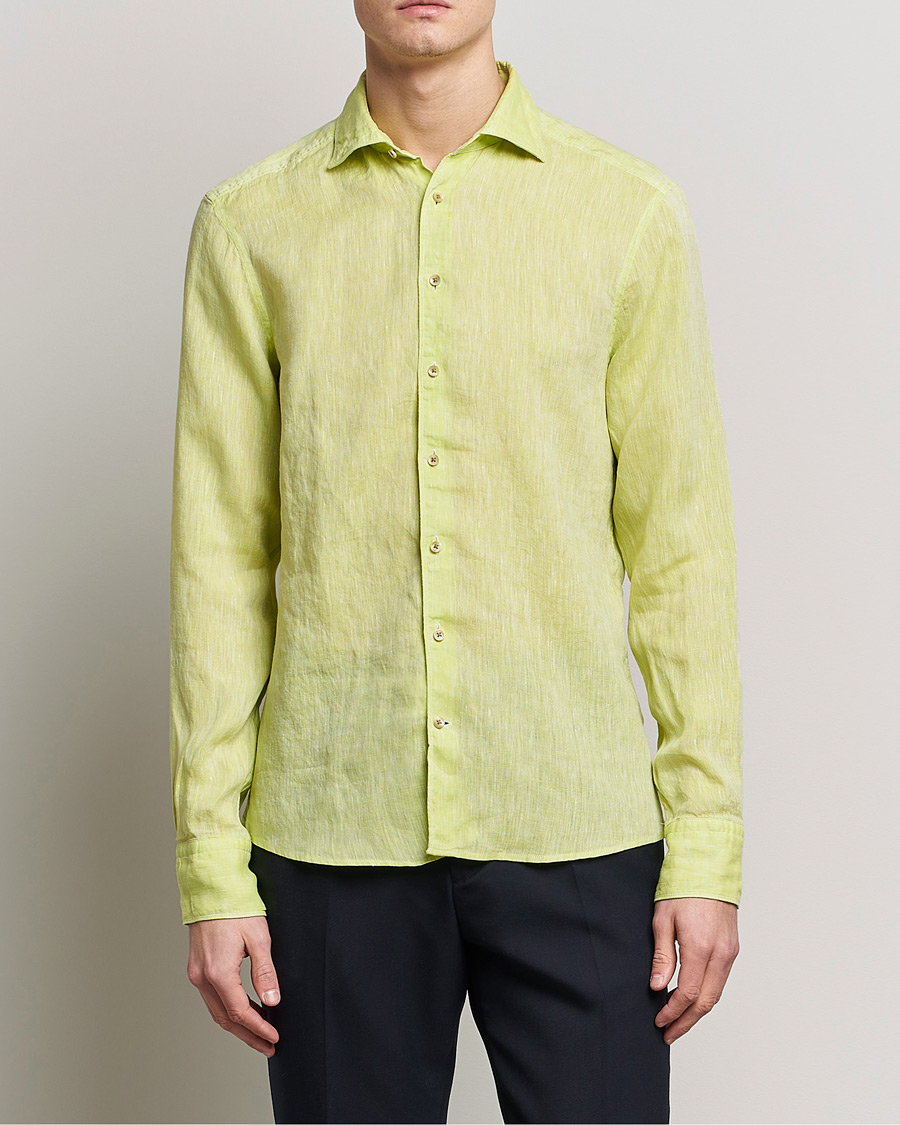 Hombres | Camisas | Stenströms | Slimline Cut Away Linen Shirt Pistachio