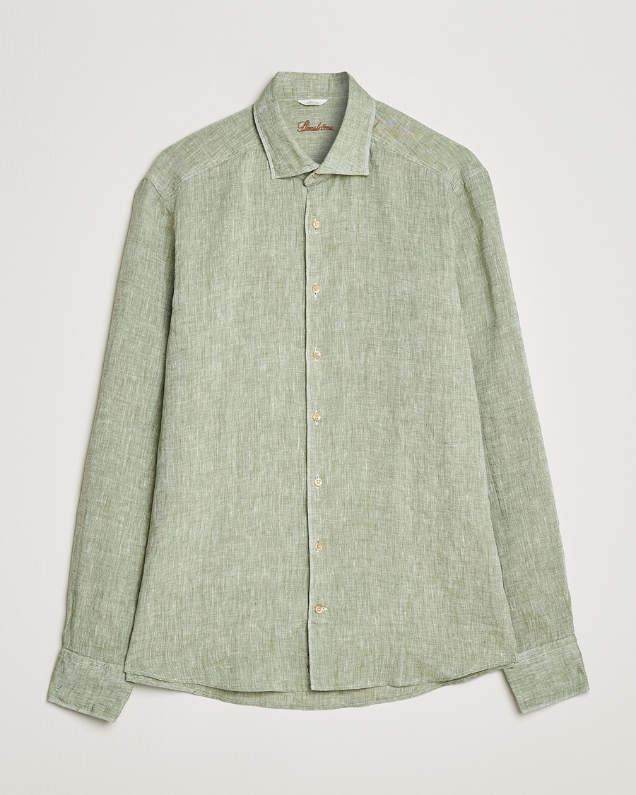 Hombres | Camisas | Stenströms | Slimline Cut Away Linen Shirt Green