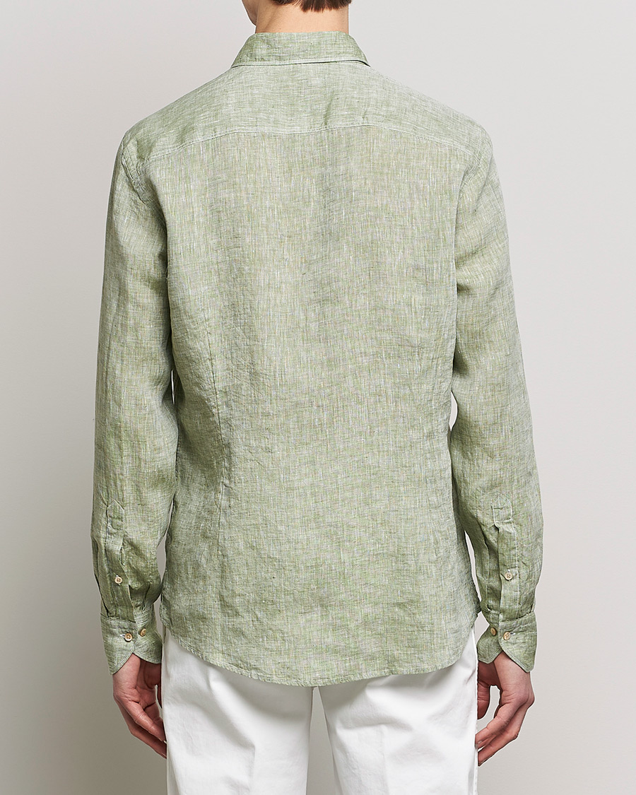 Hombres | Camisas | Stenströms | Slimline Cut Away Linen Shirt Green