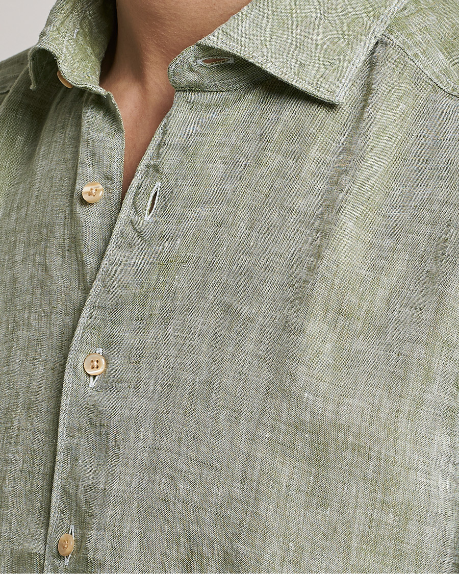 Hombres | Camisas | Stenströms | Slimline Cut Away Linen Shirt Green