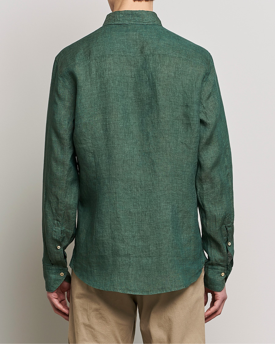 Hombres | Camisas | Stenströms | Slimline Cut Away Linen Shirt Dark Green