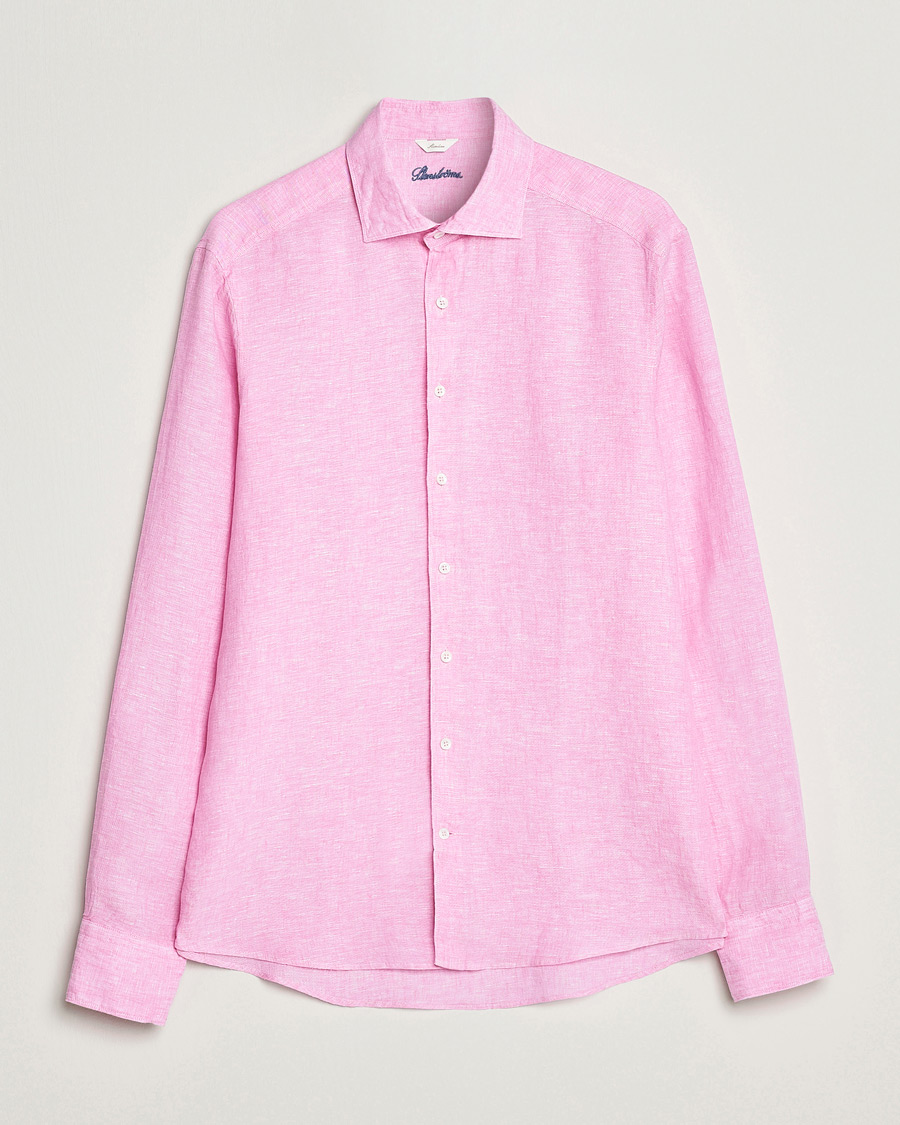 Hombres | Camisas | Stenströms | Slimline Cut Away Linen Shirt Pink