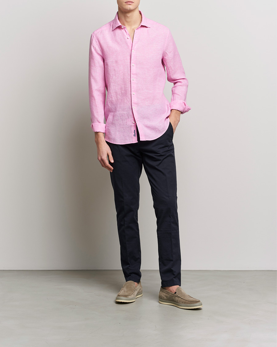 Hombres | Camisas | Stenströms | Slimline Cut Away Linen Shirt Pink