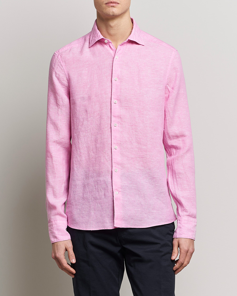 Hombres | Camisas | Stenströms | Slimline Cut Away Linen Shirt Pink