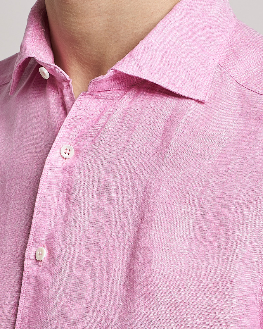 Hombres | Camisas | Stenströms | Slimline Cut Away Linen Shirt Pink