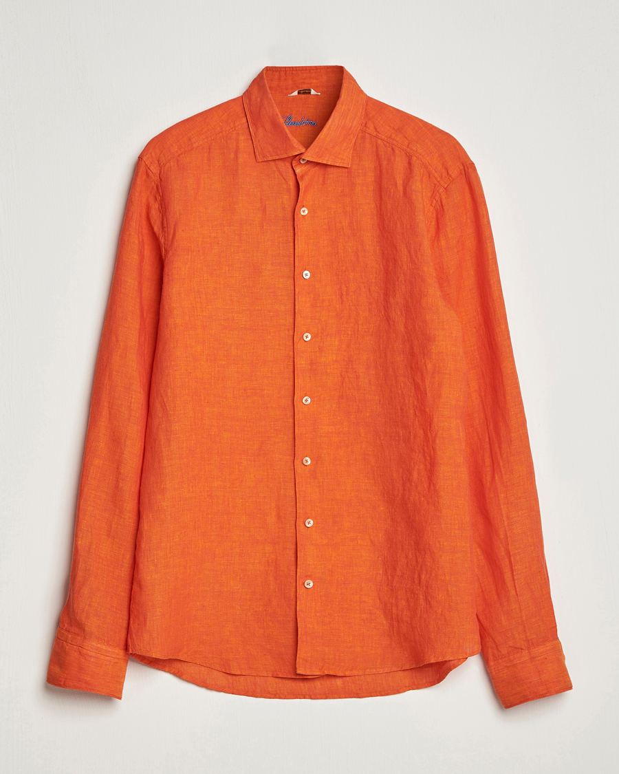 Hombres | Camisas | Stenströms | Slimline Cut Away Linen Shirt Orange