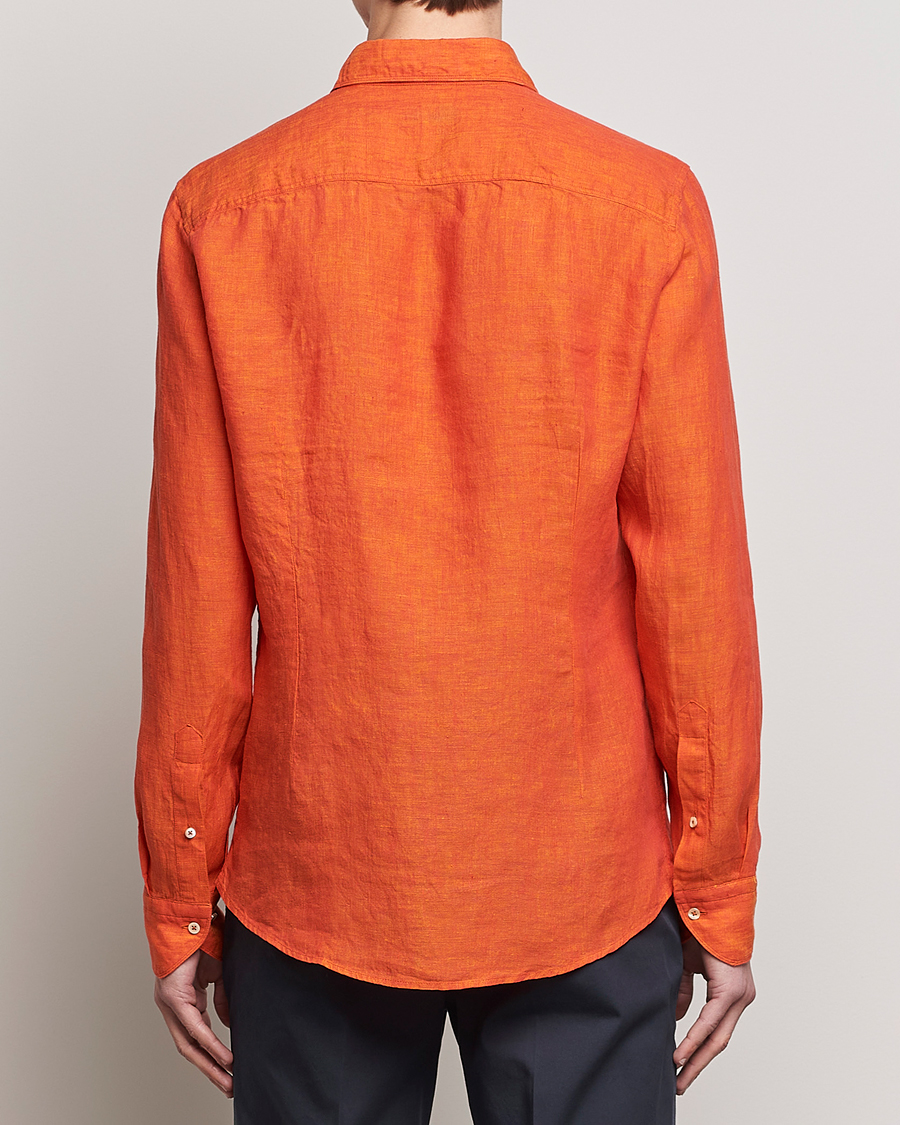 Hombres | Camisas | Stenströms | Slimline Cut Away Linen Shirt Orange