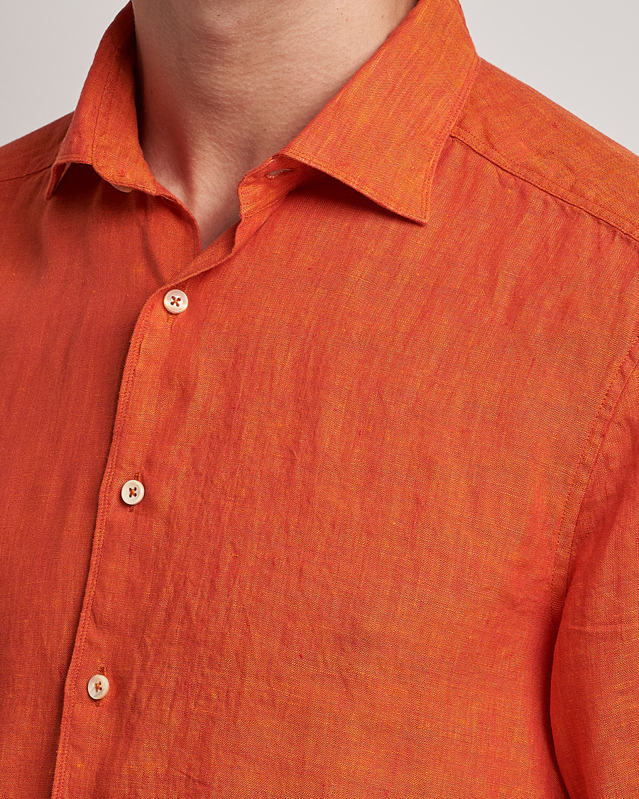 Hombres | Camisas | Stenströms | Slimline Cut Away Linen Shirt Orange