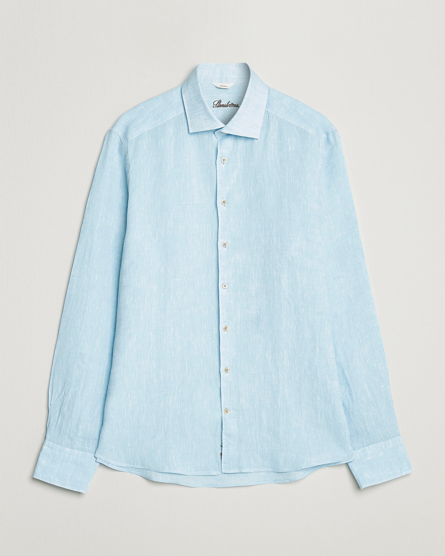 Hombres | Camisas | Stenströms | Slimline Cut Away Linen Shirt Turqoise