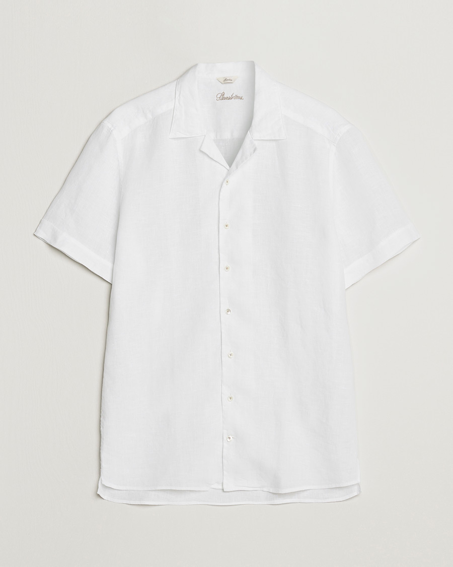 Hombres | Camisas | Stenströms | Slimline Short Sleeve Resort Linen Shirt White
