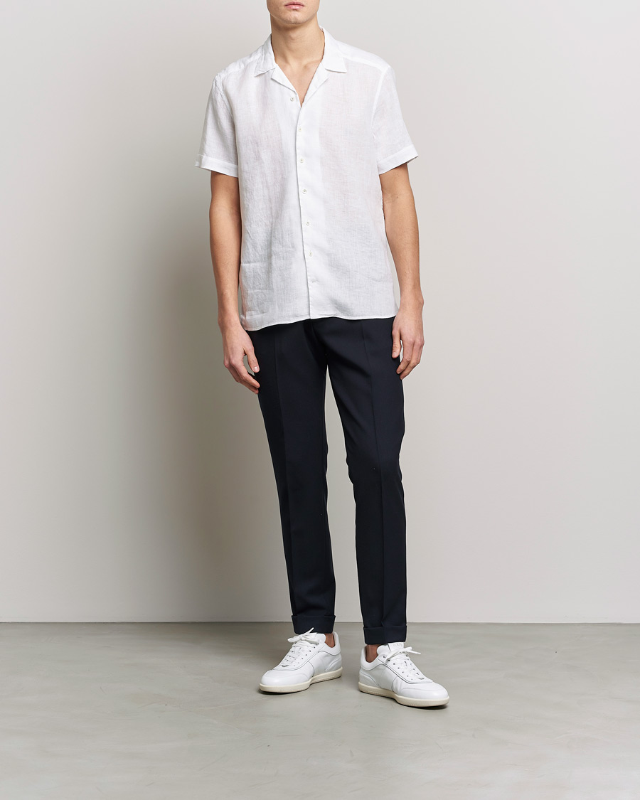 Hombres | Camisas | Stenströms | Slimline Short Sleeve Resort Linen Shirt White