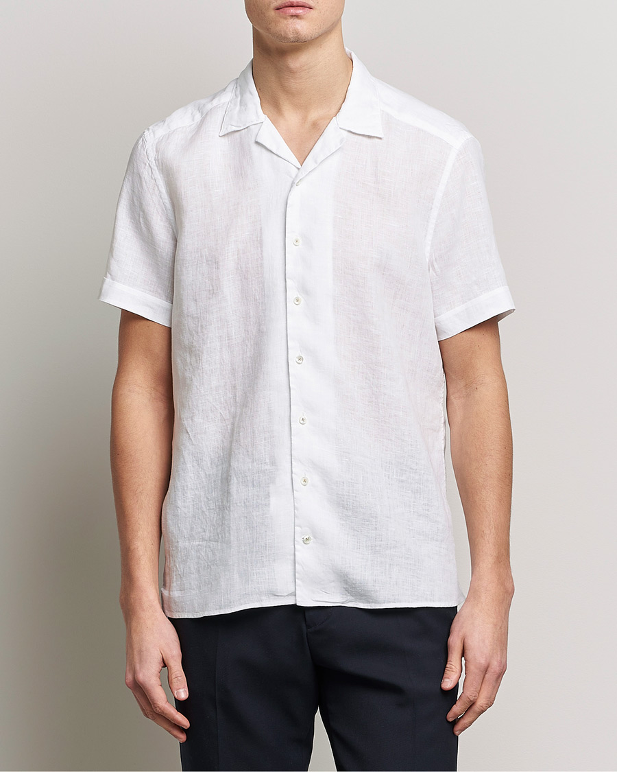 Hombres | Camisas | Stenströms | Slimline Short Sleeve Resort Linen Shirt White