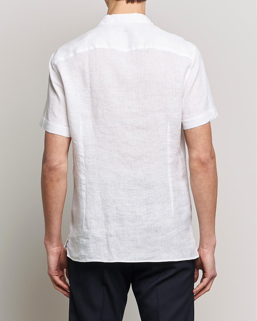 Hombres | Camisas | Stenströms | Slimline Short Sleeve Resort Linen Shirt White