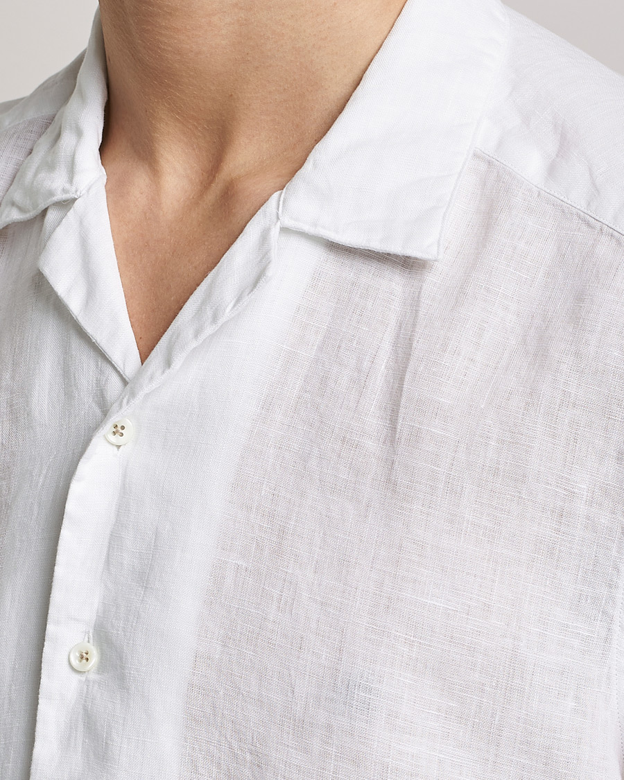 Hombres | Camisas | Stenströms | Slimline Short Sleeve Resort Linen Shirt White