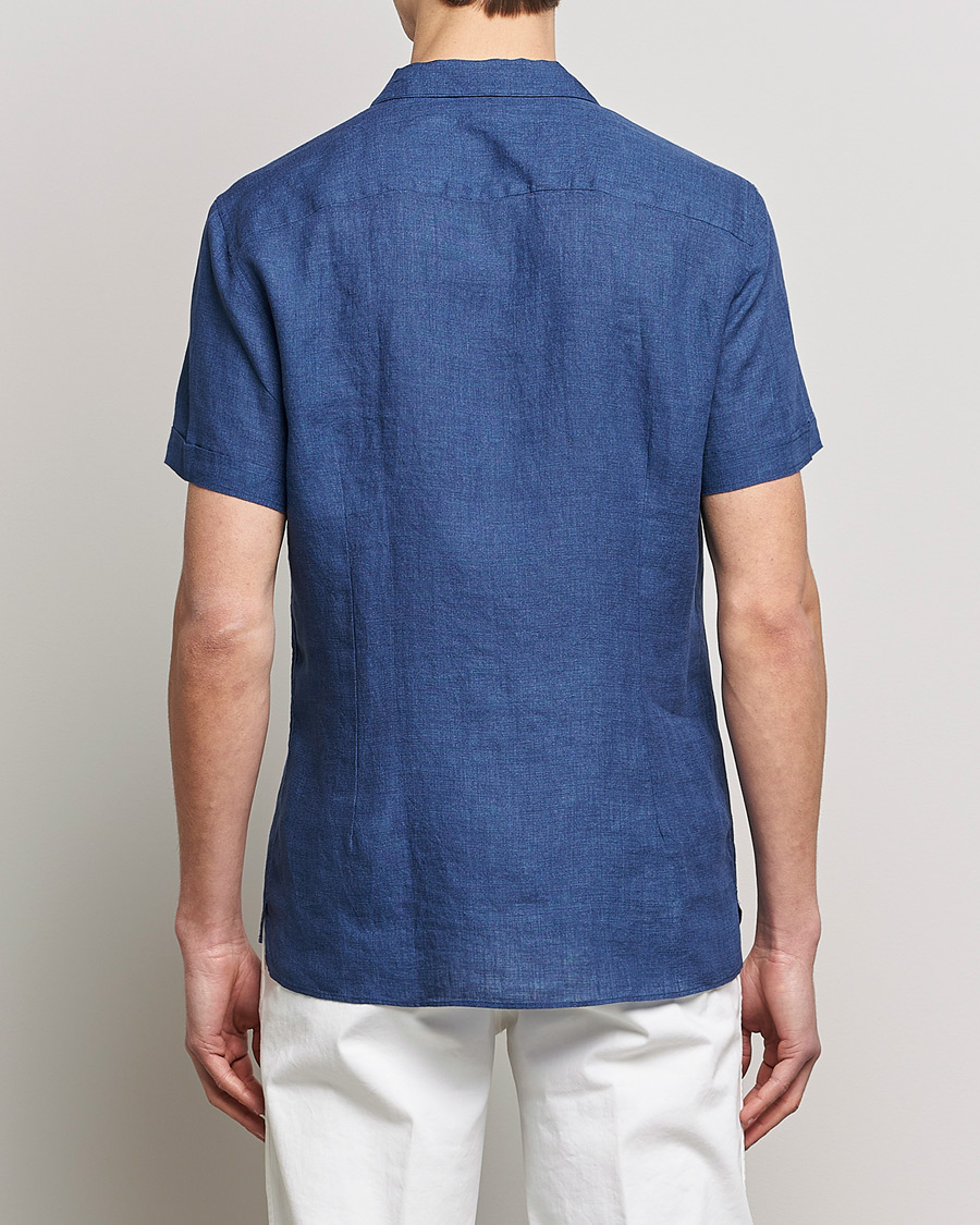 Hombres | Camisas | Stenströms | Slimline Short Sleeve Resort Linen Shirt Blue