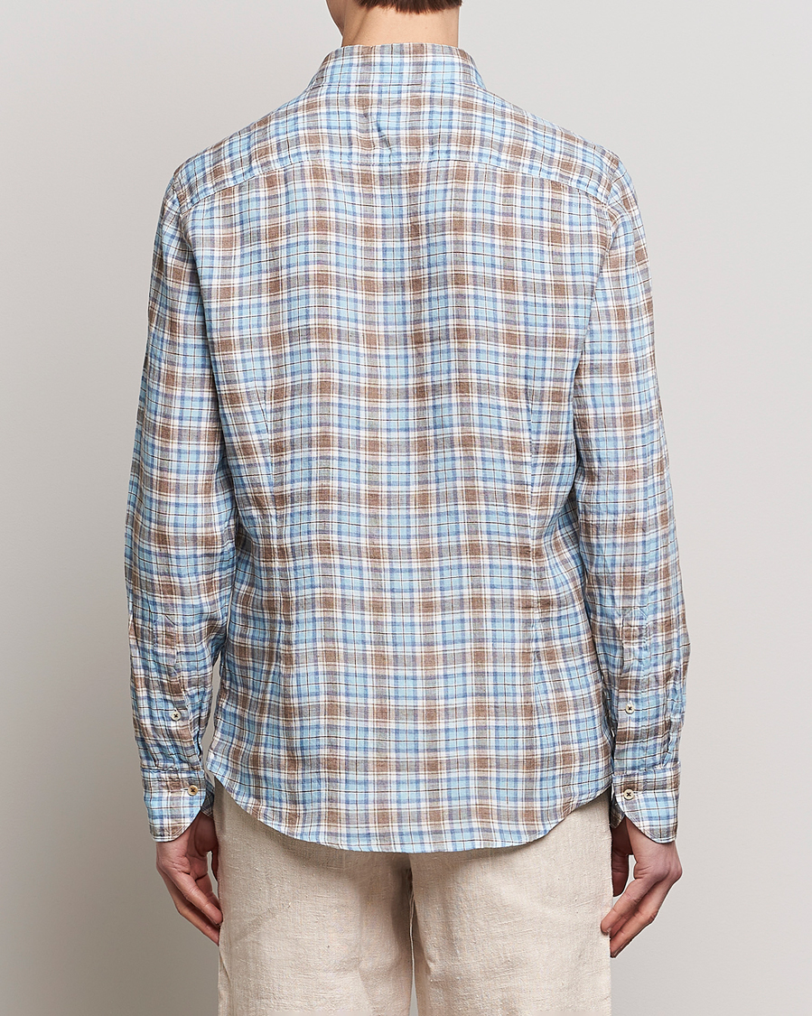 Hombres | Camisas | Stenströms | Slimline Cut Away Checked Linen Shirt Blue/Beige