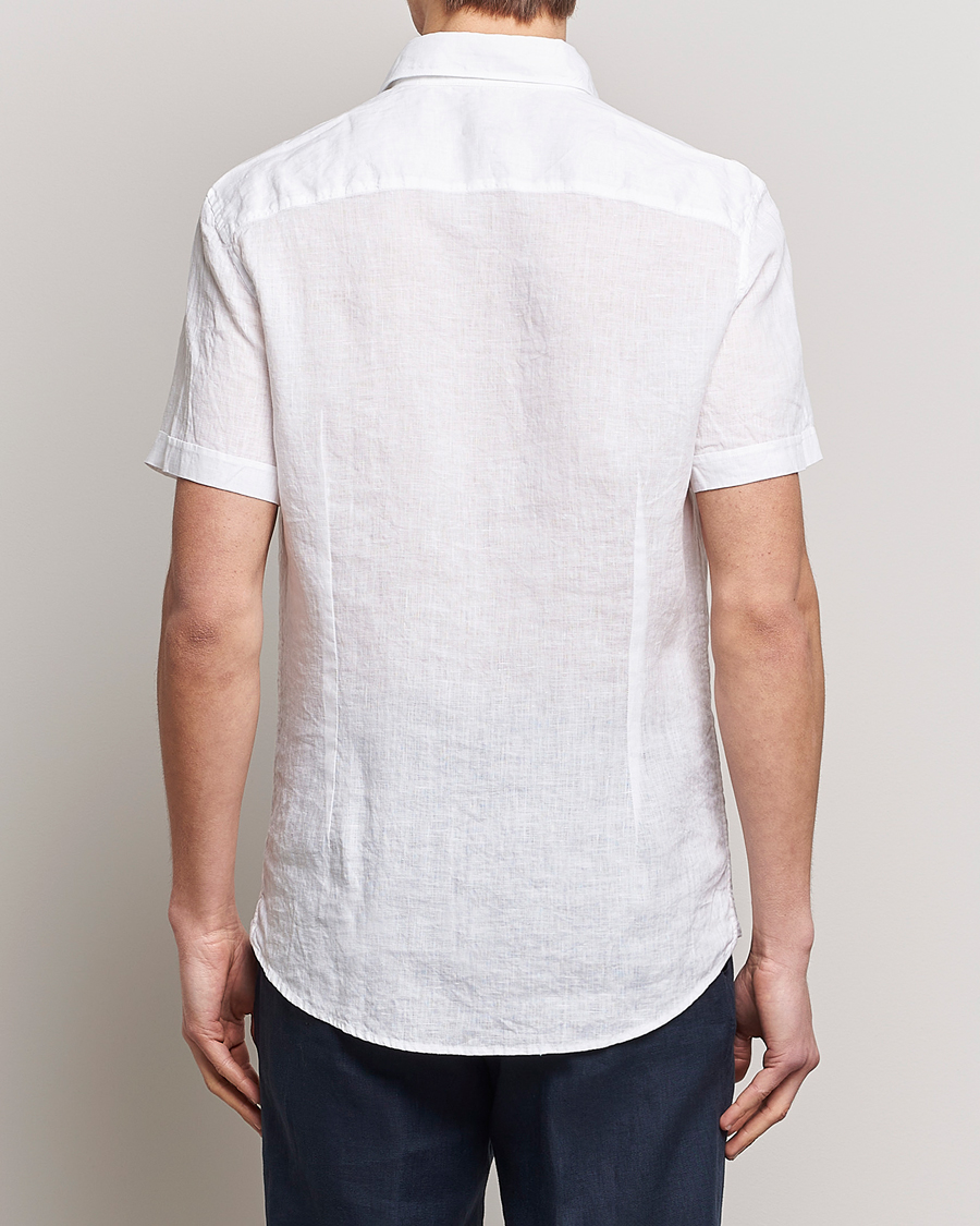 Hombres | Camisas | Stenströms | Slimline Cut Away Short Sleeve Linen Shirt White