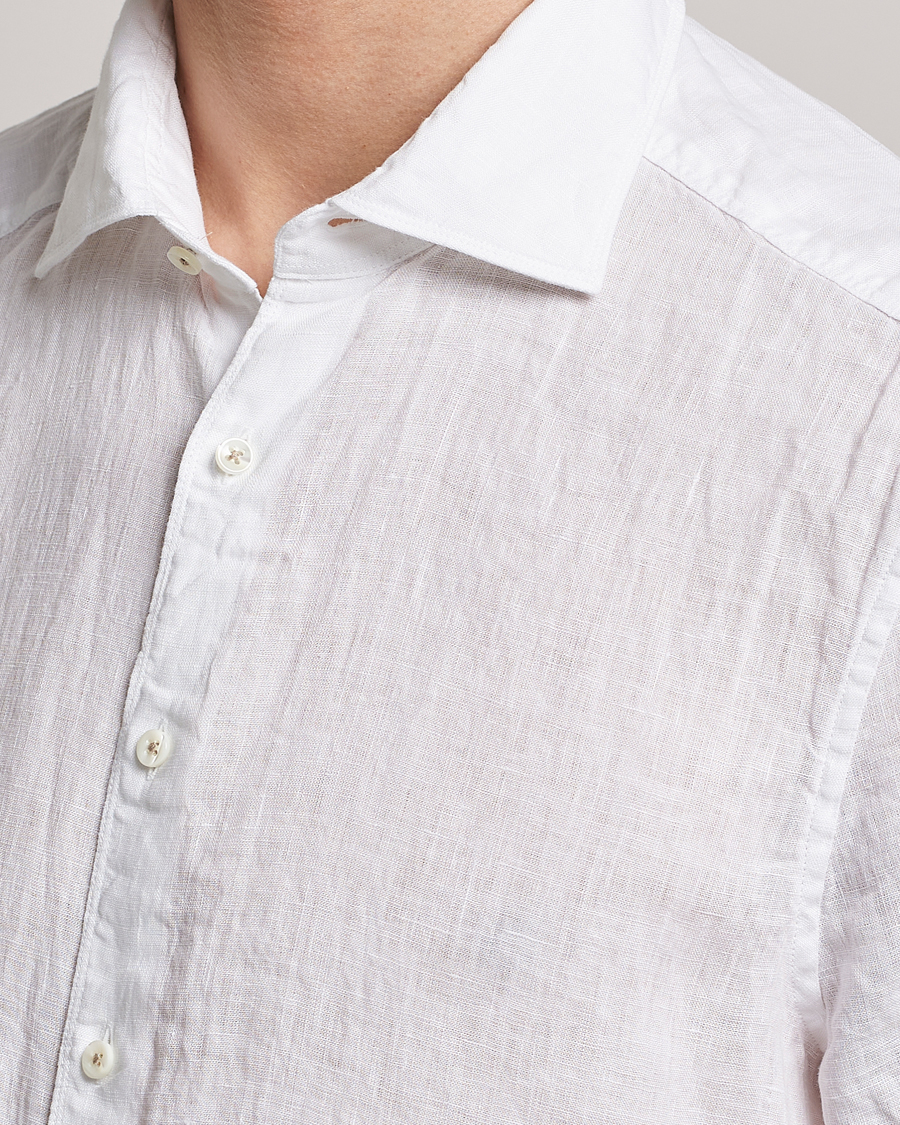 Hombres | Camisas | Stenströms | Slimline Cut Away Short Sleeve Linen Shirt White