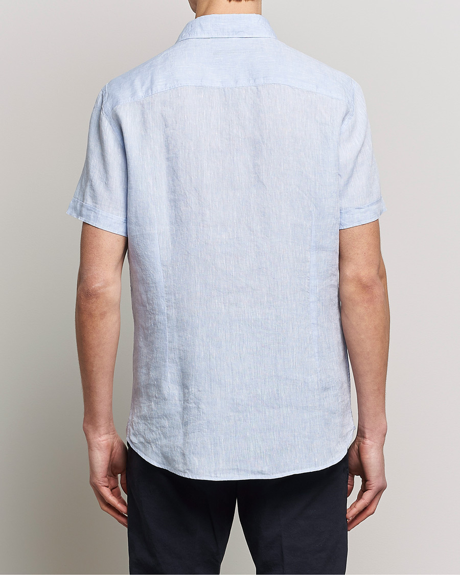 Hombres | Camisas | Stenströms | Slimline Cut Away Short Sleeve Linen Shirt Light Blue