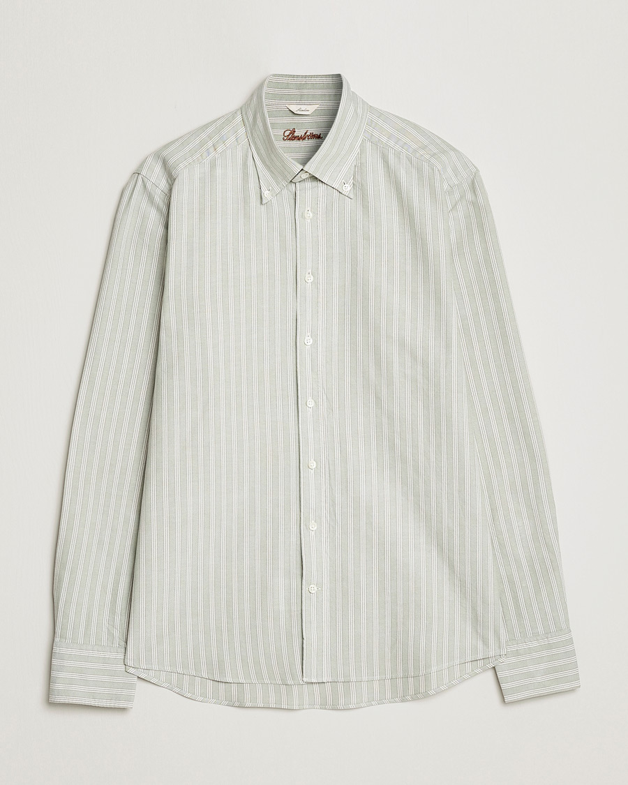 Hombres | Camisas | Stenströms | Slimline Washed Striped Oxford Shirt  Pistachio