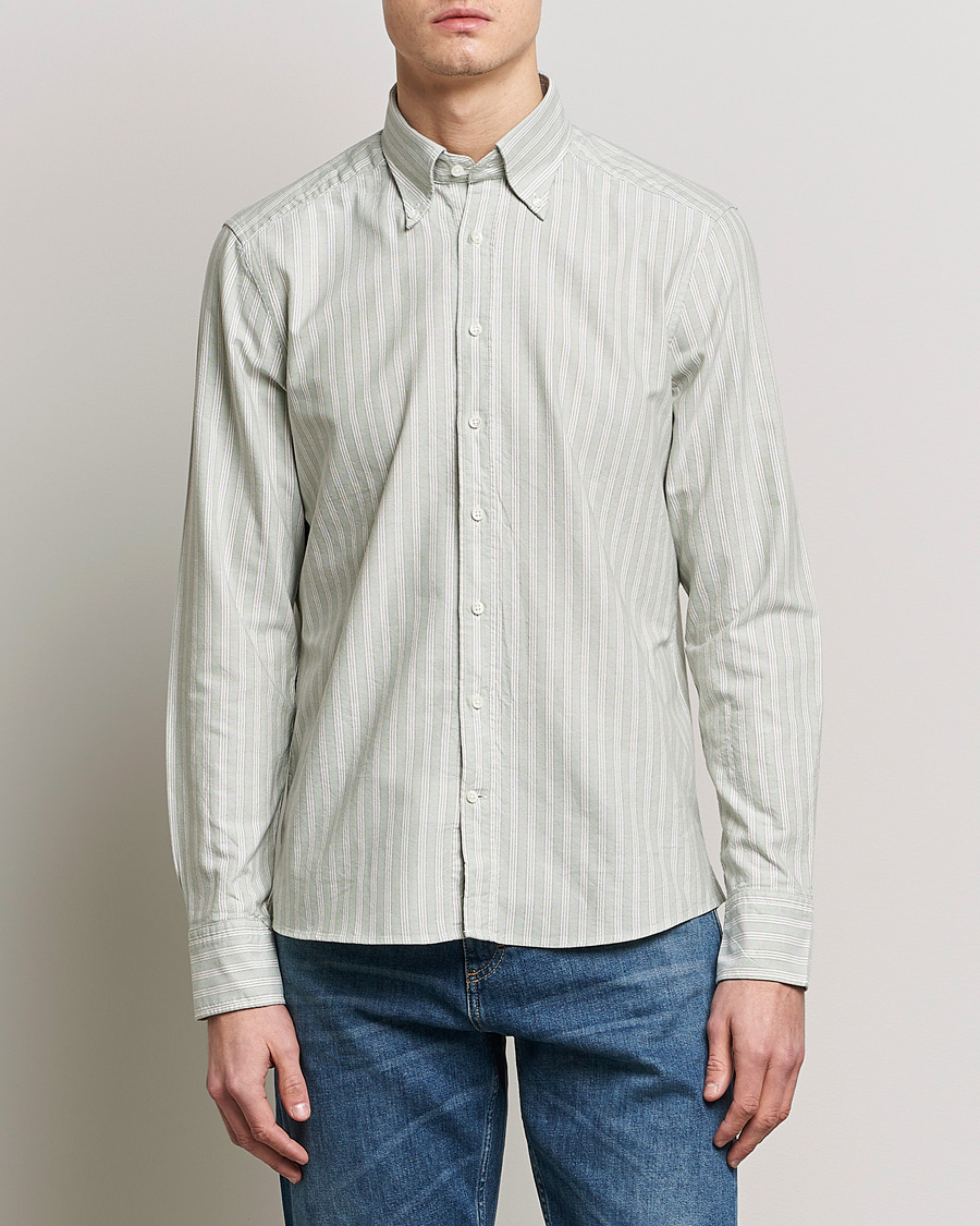 Hombres | Camisas | Stenströms | Slimline Washed Striped Oxford Shirt  Pistachio