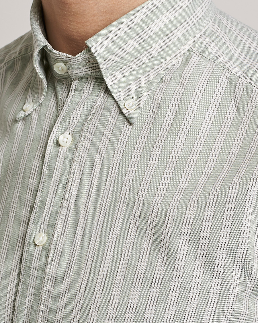 Hombres | Camisas | Stenströms | Slimline Washed Striped Oxford Shirt  Pistachio