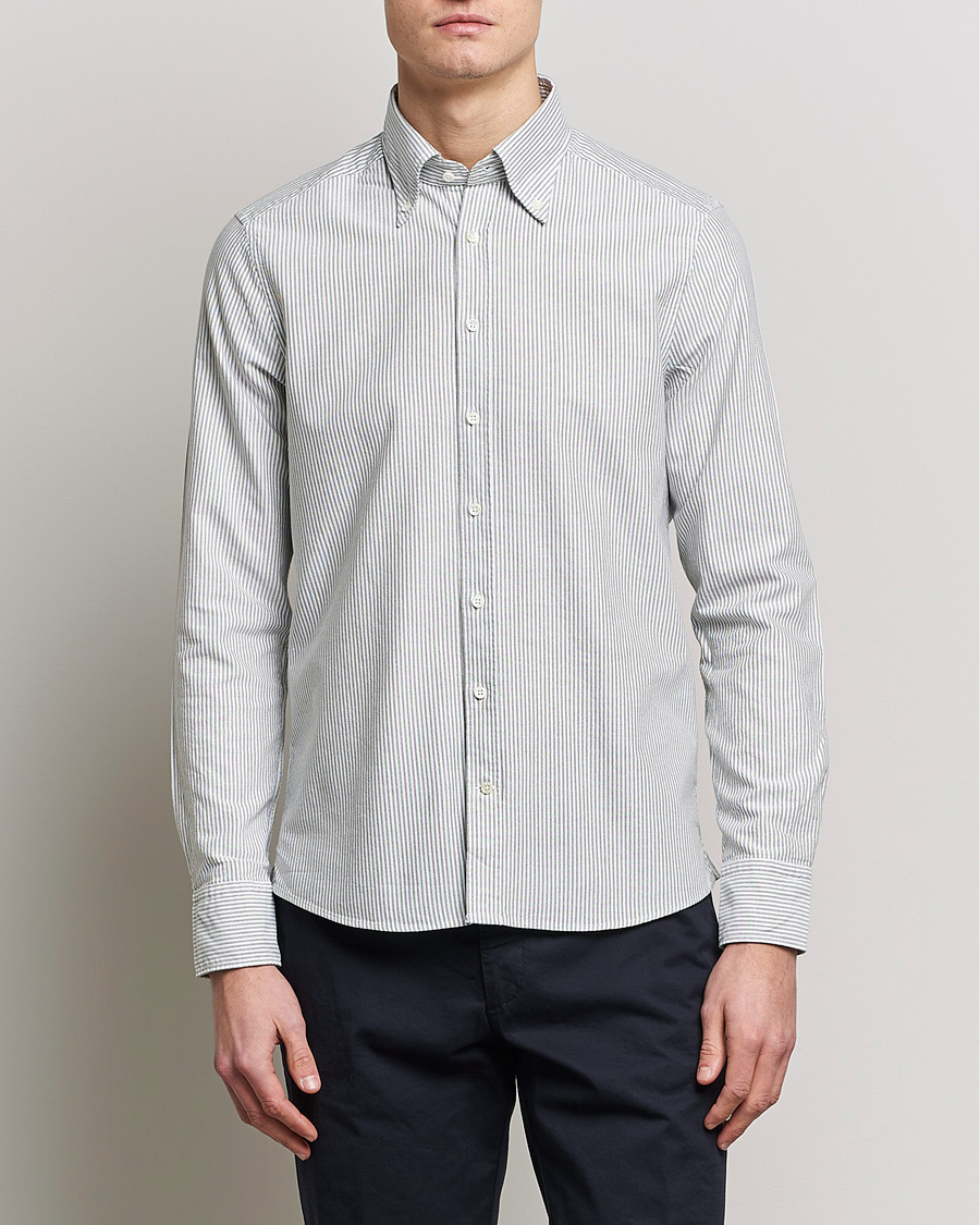 Hombres | Camisas | Stenströms | Slimline Washed Striped Oxford Shirt Green