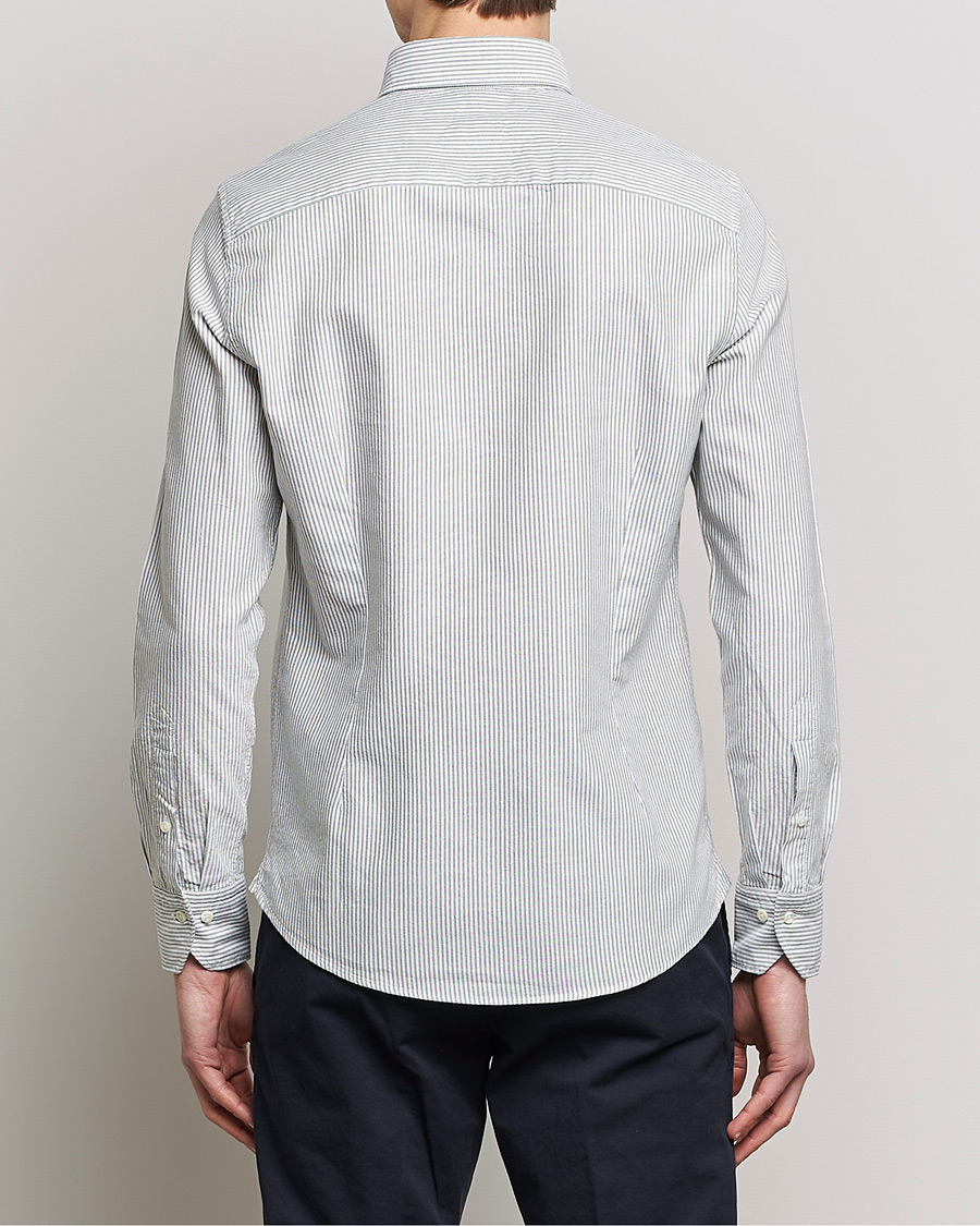 Hombres | Camisas | Stenströms | Slimline Washed Striped Oxford Shirt Green