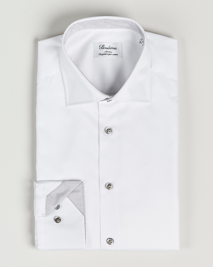 Hombres | Camisas | Stenströms | Slimline Cut Away Contrast Shirt White